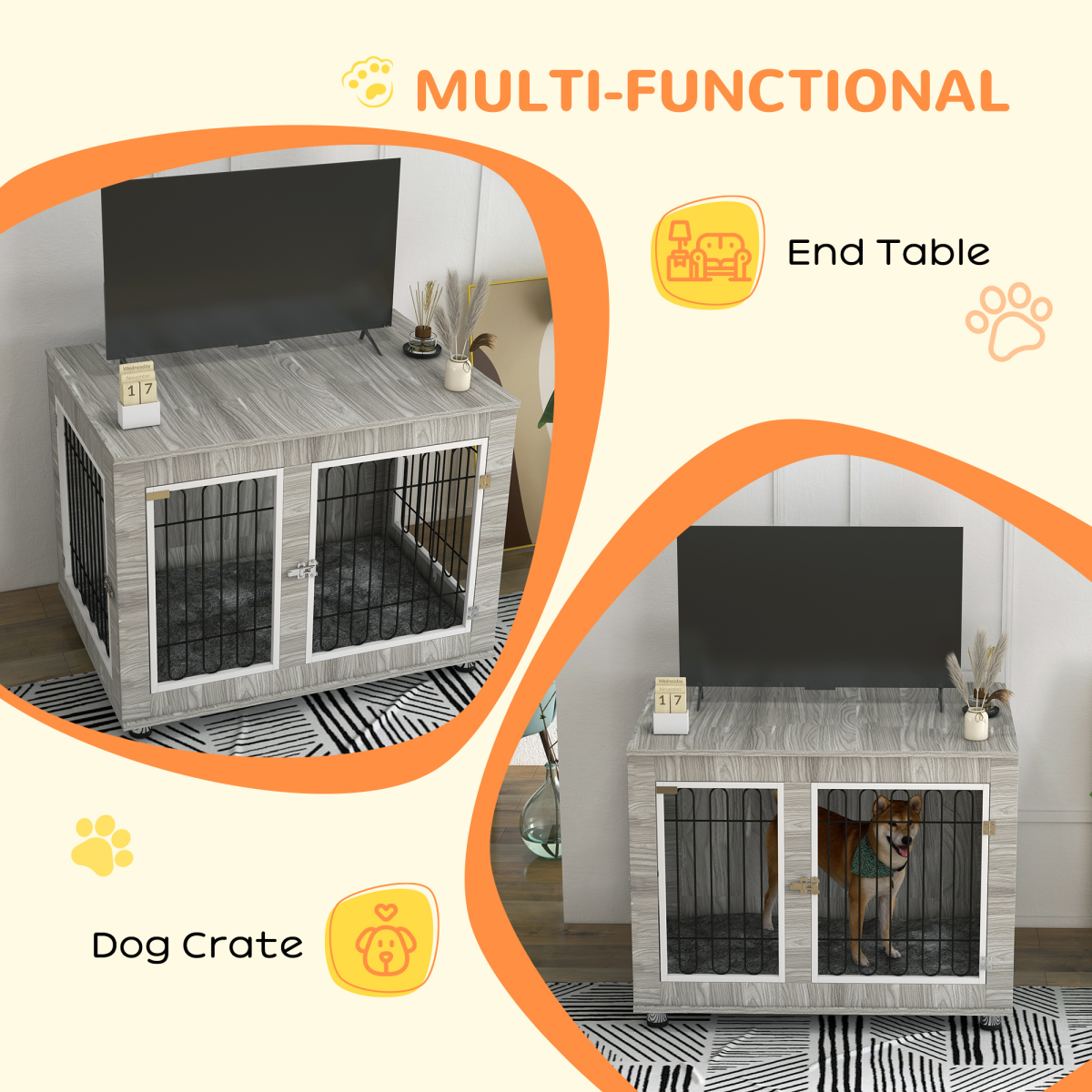 PawHut Dog Crate Furniture Double Door – Image 4 of 8 PawHut Dog Crate Furniture Double Door - Image 4 of 8