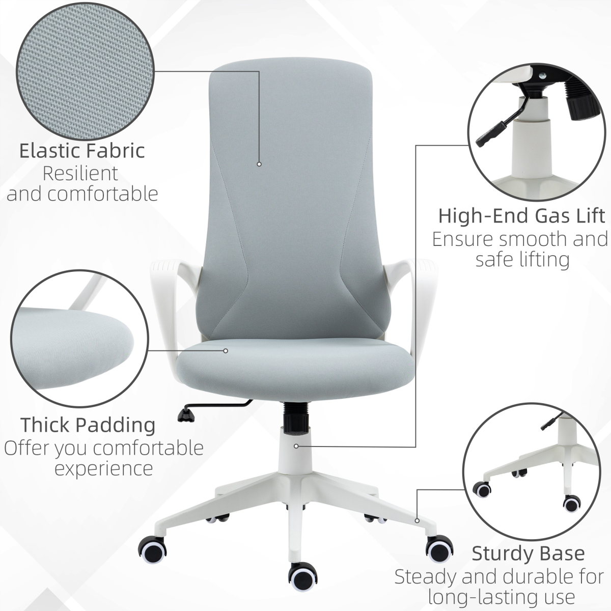 Vinsetto High-Back Home Office Chair Grey – Image 6 of 8 Vinsetto High-Back Home Office Chair Grey - Image 6 of 8