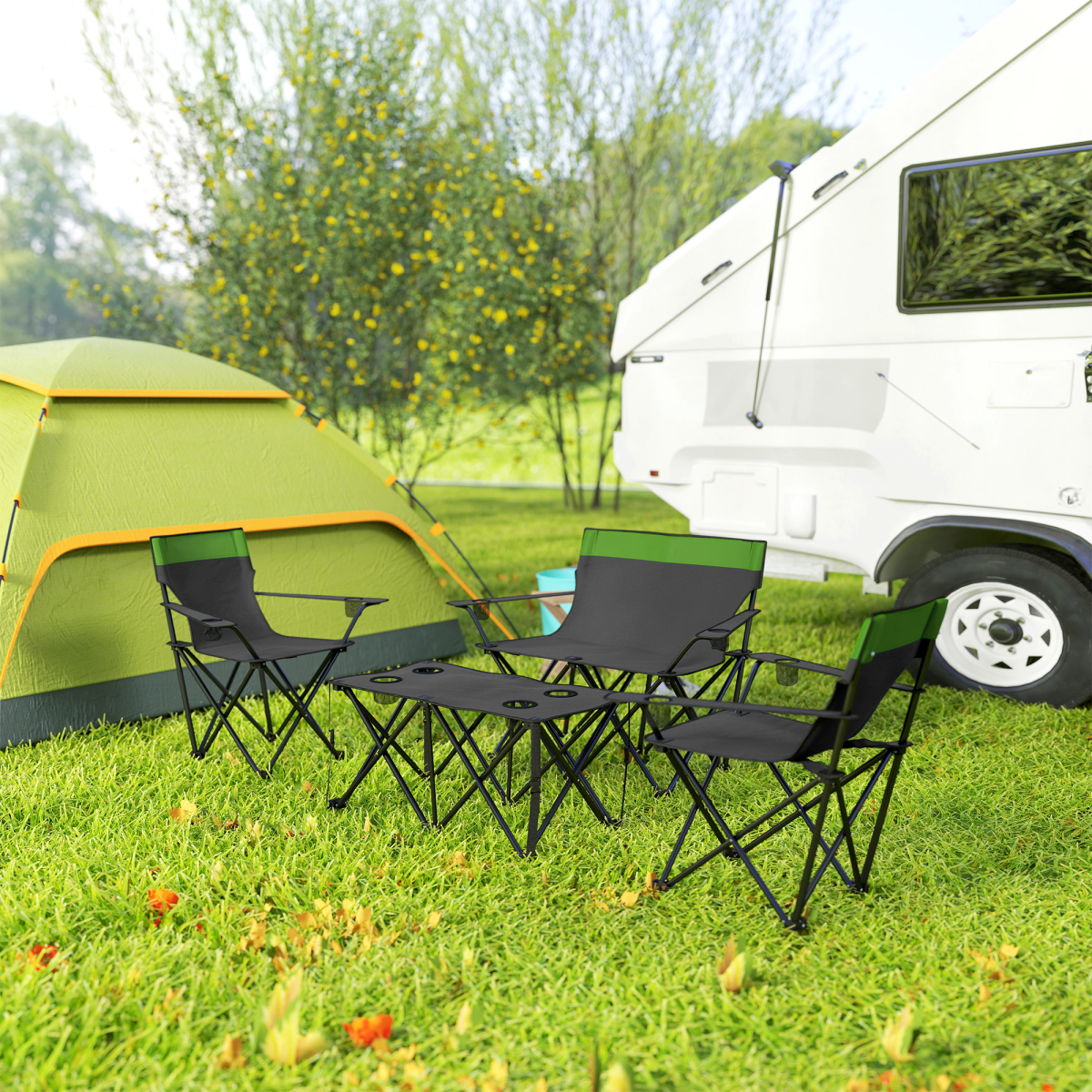 Outsunny 4pc Foldable Table & Chair Set - Image 1 of 7 Outsunny 4pc Camping Table and Chairs