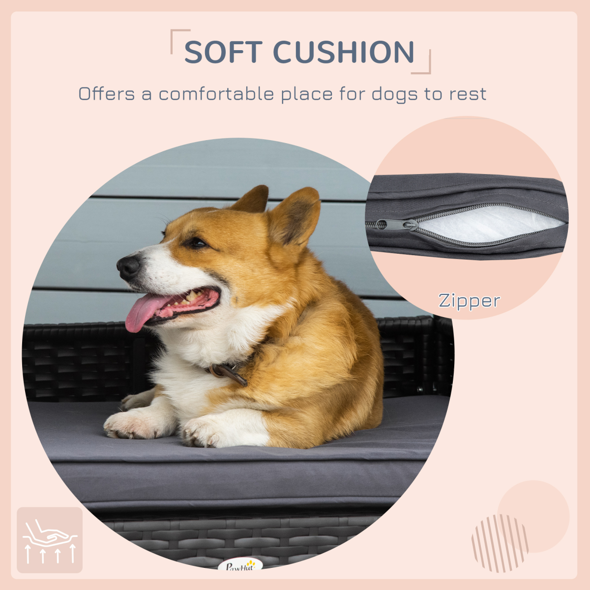 PawHut Rattan Dog Bed w/ Soft Cushion – Image 6 of 8 PawHut Rattan Dog Bed w/ Soft Cushion - Image 6 of 8