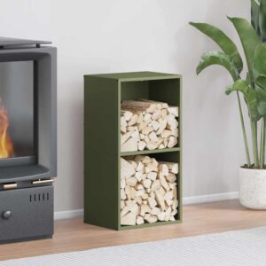 vidaXL Firewood Rack Cold-Rolled Steel, Olive Green - Image 1 of 1