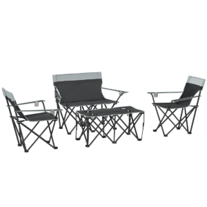 Outsunny 4pc Foldable Table & Chair Set, Grey - Image 1 of 1
