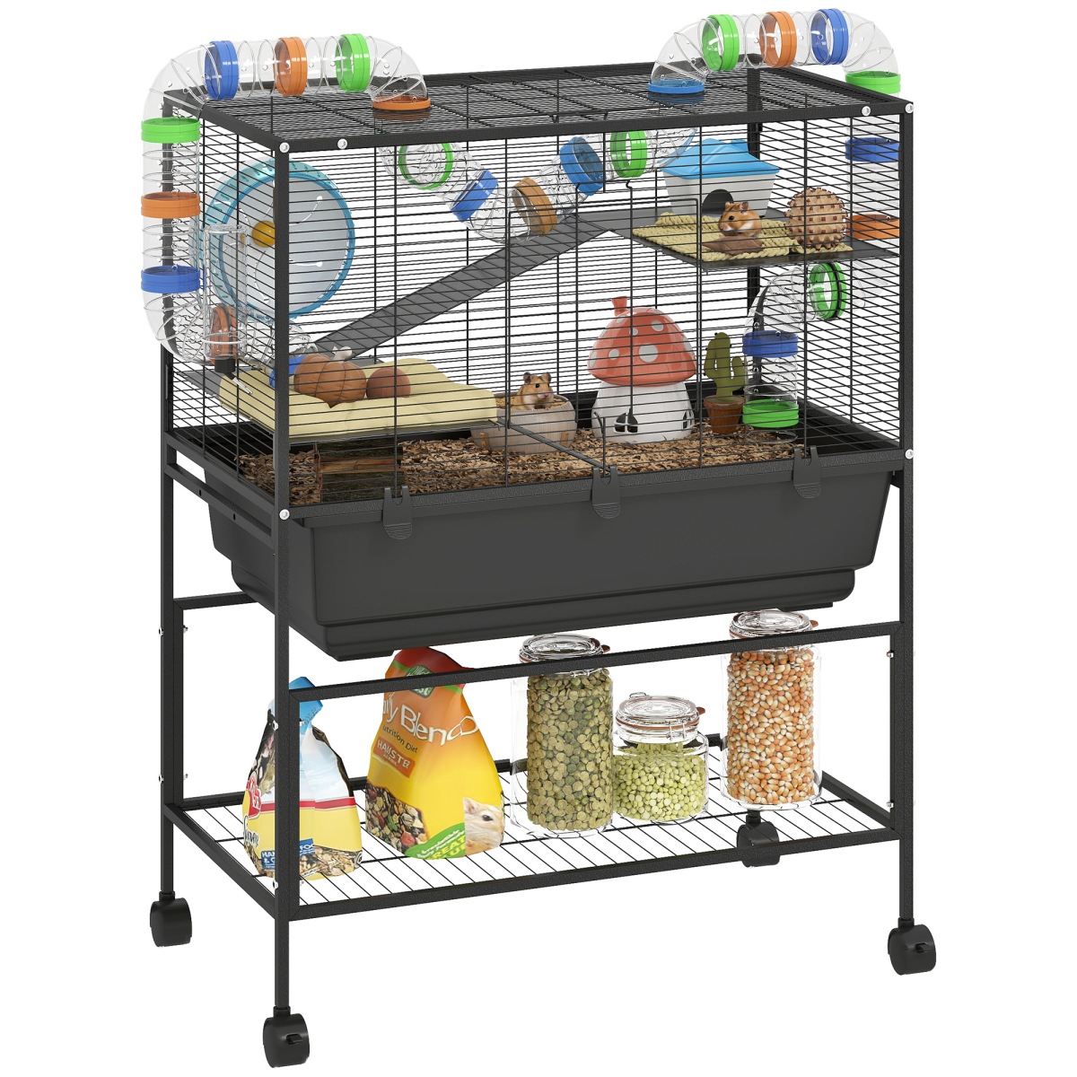 PawHut Hamster Cage 3 Tier on Wheels – Image 2 of 7 PawHut Hamster Cage 3 Tier on Wheels - Image 2 of 7