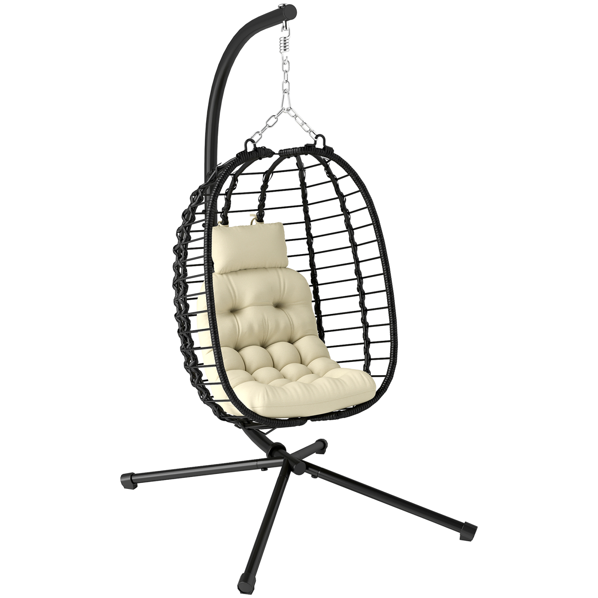 Outsunny Rattan Hanging Egg Chair w/ Stand – Image 2 of 7 Outsunny Rattan Hanging Egg Chair w/ Stand - Image 2 of 7