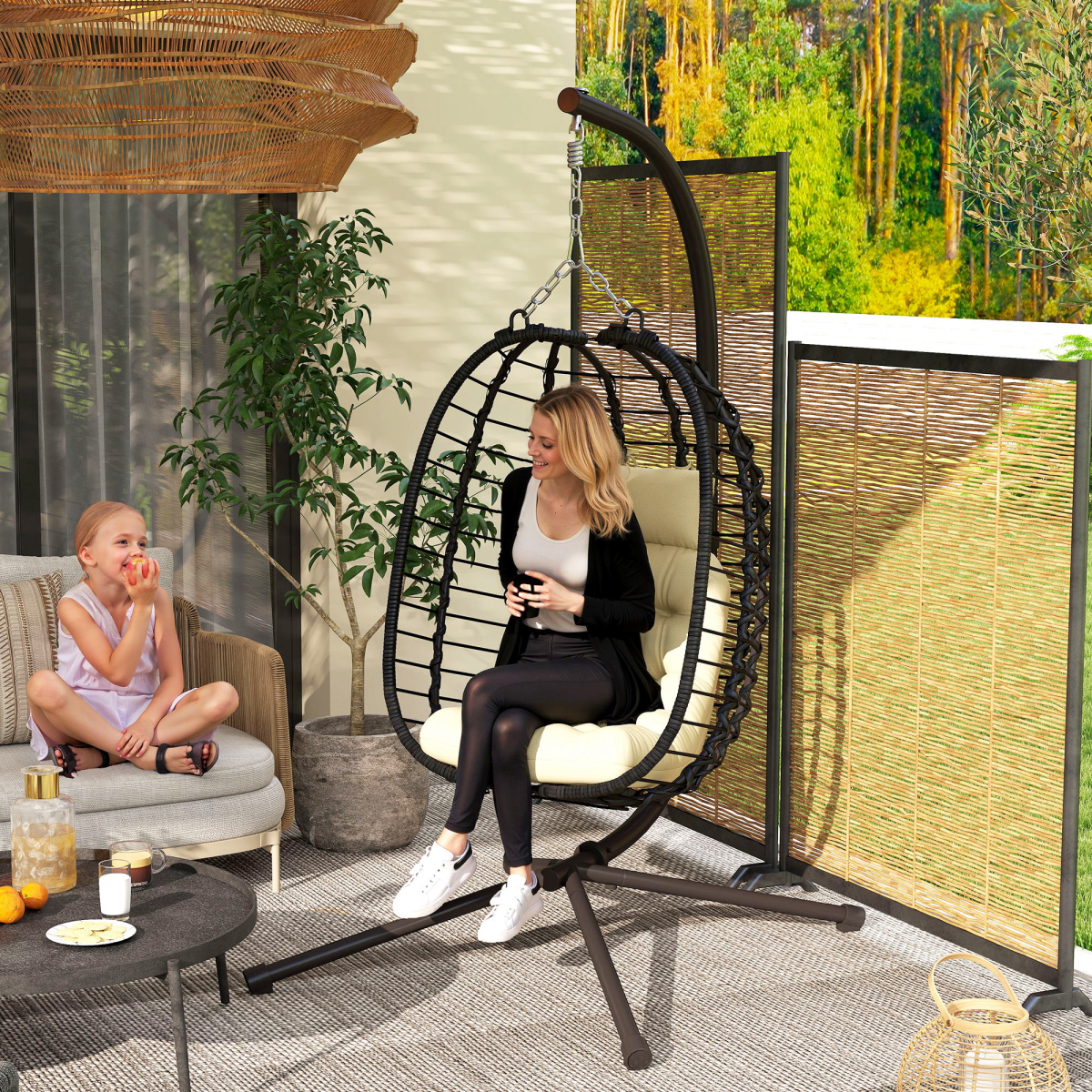 Outsunny Rattan Hanging Egg Chair w/ Stand - Image 1 of 7 Outsunny Rattan Hanging Egg Chair w/ Stand - Image 1 of 7