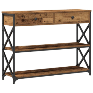 vidaXL Console Table with Drawer & Shelf vidaXL Console Table w/ Drawers & Shelf Old Wood - Image 2 of 5