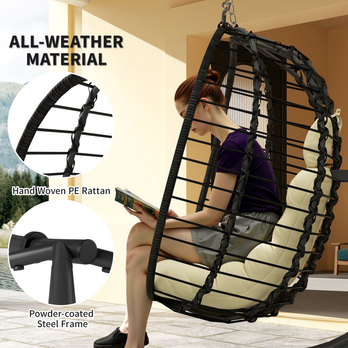 Outsunny Rattan Hanging Egg Chair w/ Stand – Image 3 of 7 Outsunny Rattan Hanging Egg Chair w/ Stand - Image 3 of 7