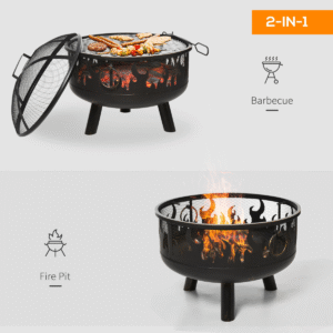 Outsunny 61.5cm 2-In-1 Outdoor Fire Pit & BBQ - Image 2 of 8
