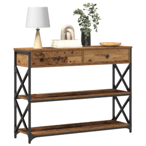 vidaXL Console Table with Drawer & Shelf vidaXL Console Table w/ Drawers & Shelf Old Wood - Image 3 of 5