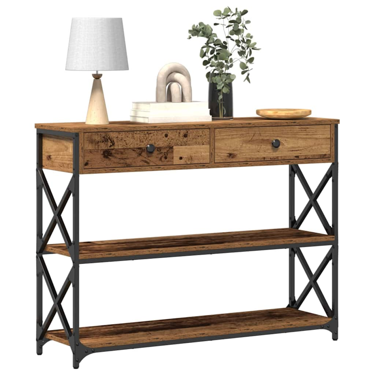 vidaXL Console Table w/ Drawers & Shelf Old Wood – Image 3 of 5 vidaXL Console Table w/ Drawers & Shelf Old Wood - Image 3 of 5