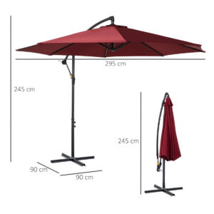 Outsunny 3m Banana Parasol Cantilever Wine Red - Image 2 of 8