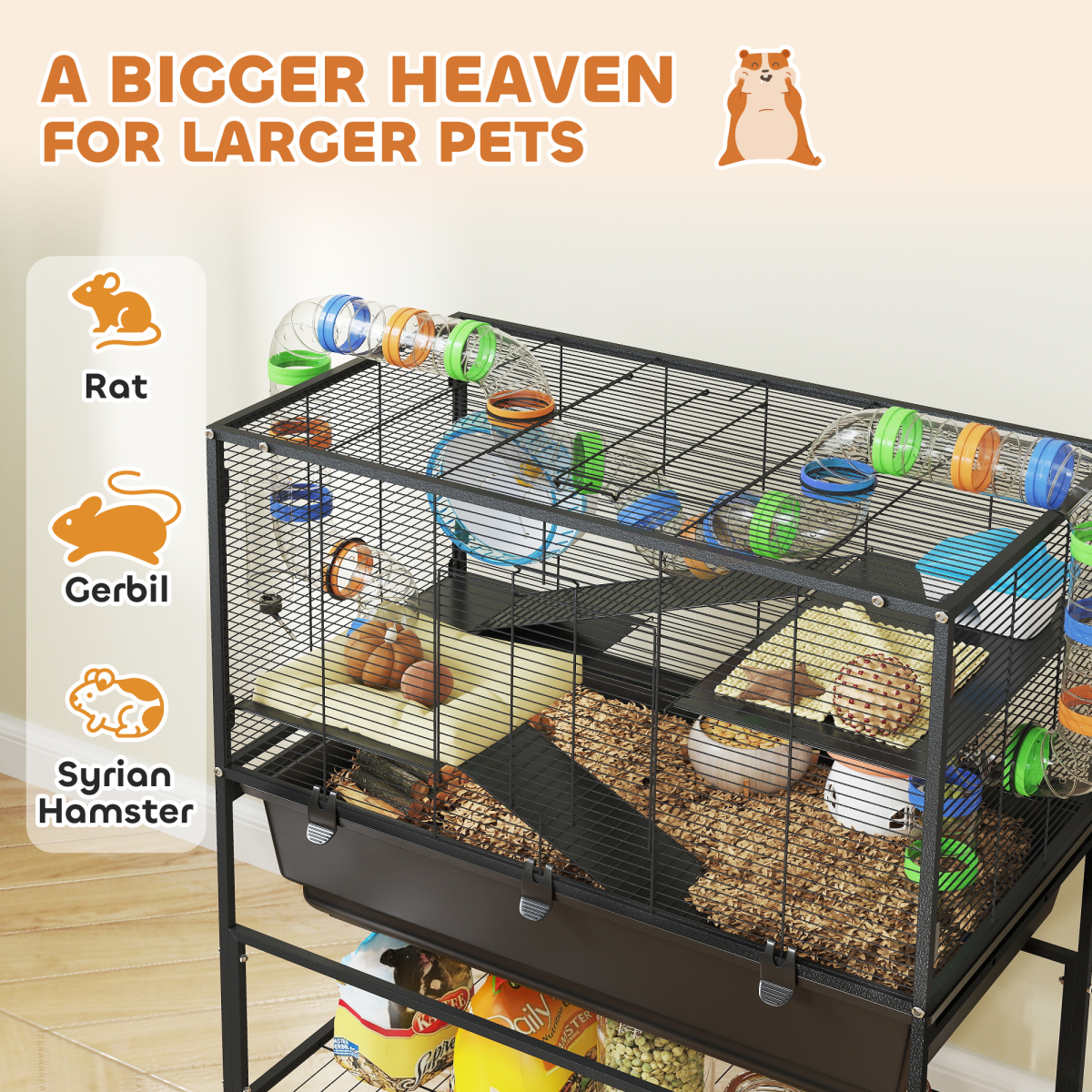 PawHut Hamster Cage 3 Tier on Wheels – Image 3 of 7 PawHut Hamster Cage 3 Tier on Wheels - Image 3 of 7