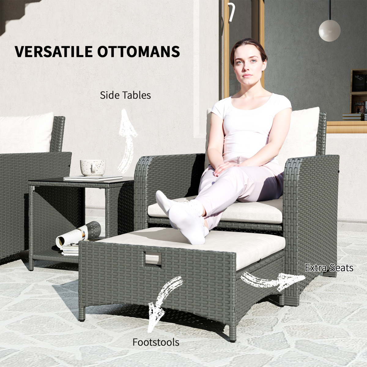 Outsunny Wicker Patio Set w/ 2 Armchairs – Image 4 of 7 Outsunny Wicker Patio Set w/ 2 Armchairs - Image 4 of 7