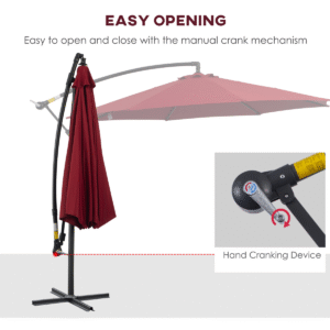 Outsunny 3m Banana Parasol Cantilever Wine Red - Image 3 of 8