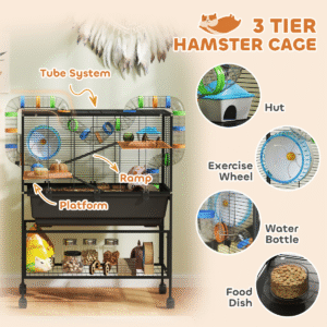 PawHut Hamster Cage 3 Tier on Wheels PawHut Hamster Cage 3 Tier on Wheels - Image 4 of 7
