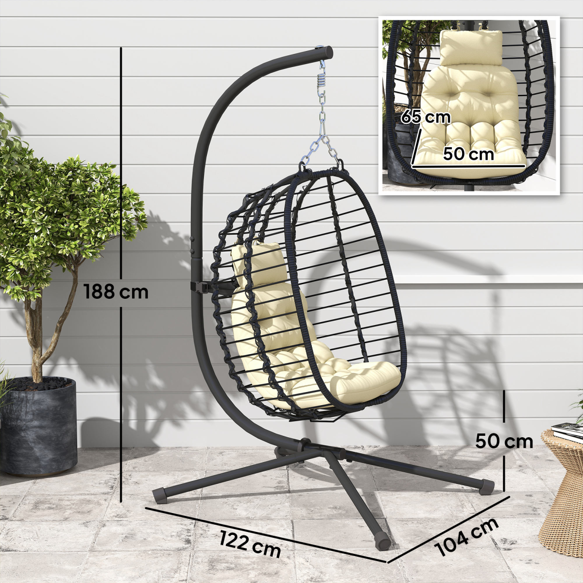 Outsunny Rattan Hanging Egg Chair w/ Stand – Image 5 of 7 Outsunny Rattan Hanging Egg Chair w/ Stand - Image 5 of 7
