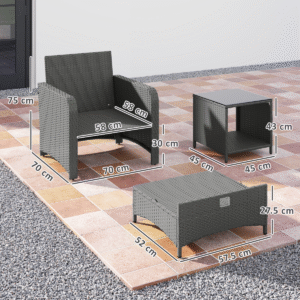 Outsunny Wicker Patio Conversation Set with 2 Armchairs Outsunny Wicker Patio Set w/ 2 Armchairs - Image 5 of 7