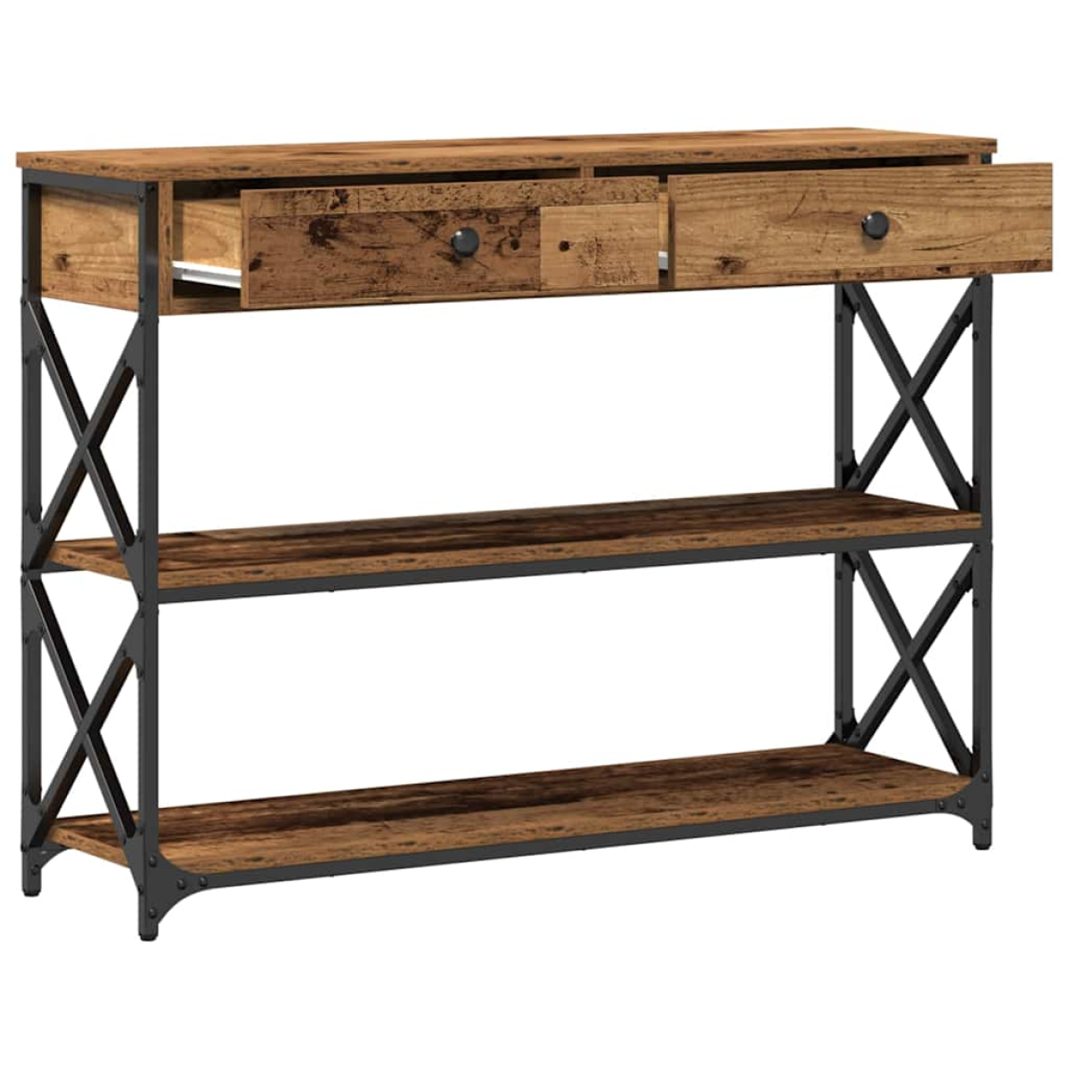 vidaXL Console Table w/ Drawers & Shelf Old Wood – Image 5 of 5 vidaXL Console Table w/ Drawers & Shelf Old Wood - Image 5 of 5