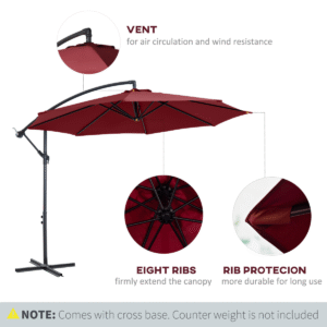 Outsunny 3m Banana Parasol Cantilever Wine Red - Image 4 of 8