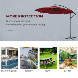 Outsunny 3m Banana Parasol Cantilever Wine Red - Image 5 of 8