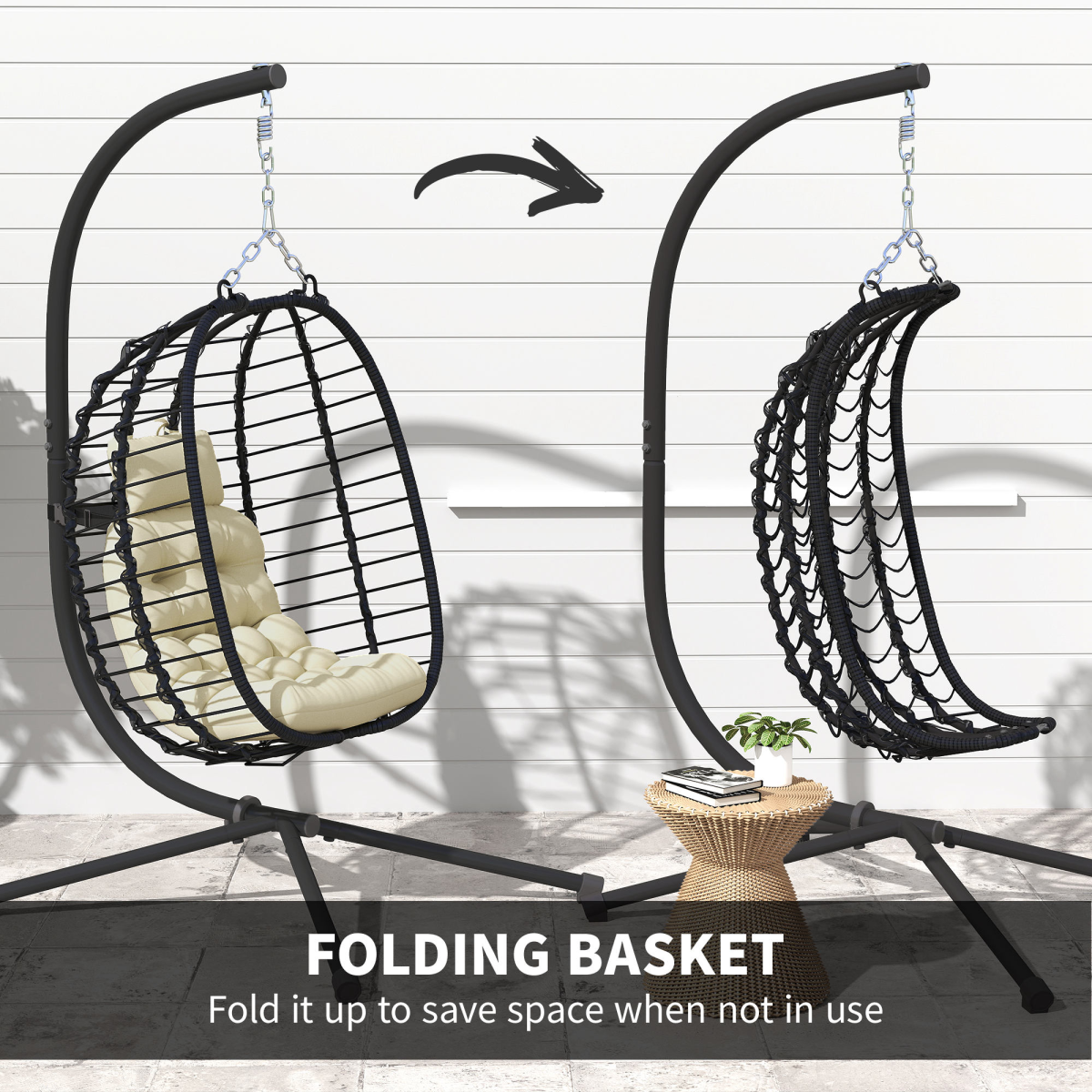 Outsunny Rattan Hanging Egg Chair w/ Stand – Image 6 of 7 Outsunny Rattan Hanging Egg Chair w/ Stand - Image 6 of 7