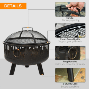 Outsunny 61.5cm 2-In-1 Outdoor Fire Pit & BBQ - Image 5 of 8