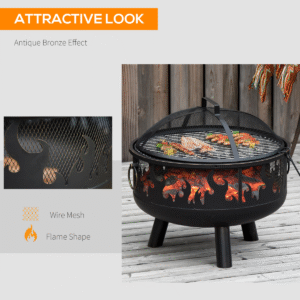 Outsunny 61.5cm 2-In-1 Outdoor Fire Pit & BBQ - Image 6 of 8