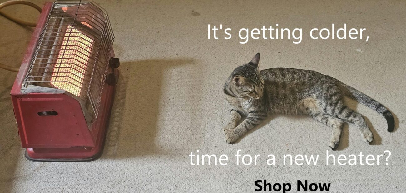 grey cat lying on a carpet in front of an old bar heater