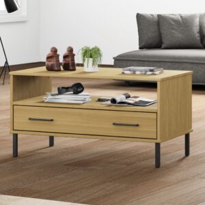 vidaXL Coffee Table with Metal Legs Solid Wood