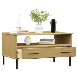 vidaXL Coffee Table w/ Metal Legs Solid Wood - Image 3 of 5