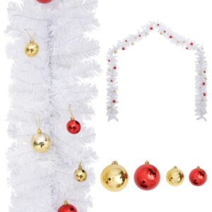 vidaXL Christmas Garland Decorated w/ Baubles, White, 5m - Image 1 of 1