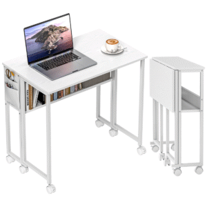 Homcom Foldable Computer Desk on Wheels, White - Image 1 of 1