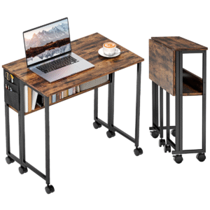 Homcom Foldable Computer Desk on Wheels, Rustic Brown - Image 1 of 1