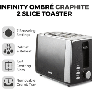 Tower Infinity Ombre Graphite 2 Slice Toaster - Image 2 of 4