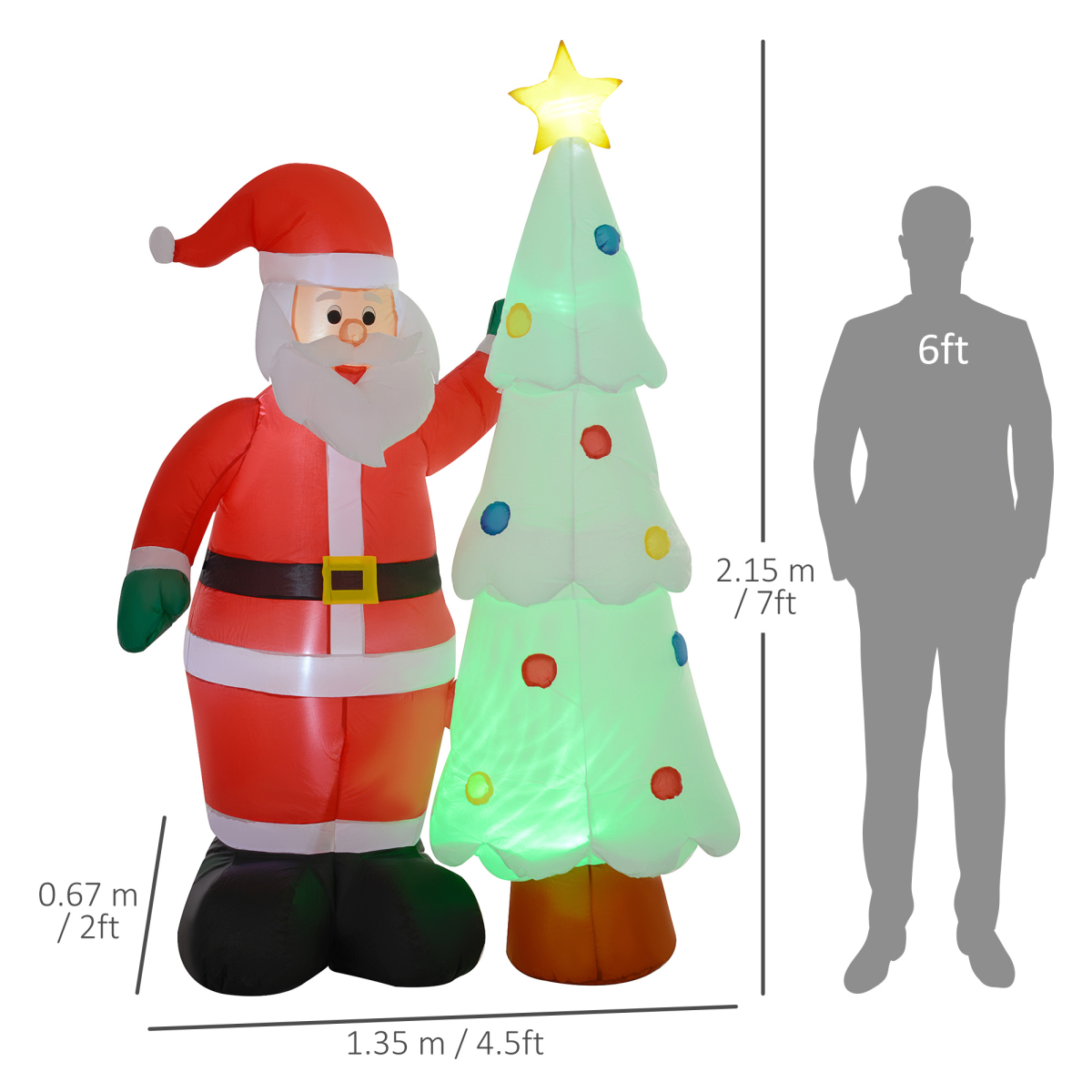 Outsunny 7ft Inflatable Santa Claus & Christmas Tree – Image 2 of 8 Outsunny 7ft Inflatable Santa Claus & Christmas Tree - Image 2 of 8