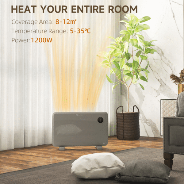 Homcom 1200W Electric Convector Heater, Grey - Image 3 of 8