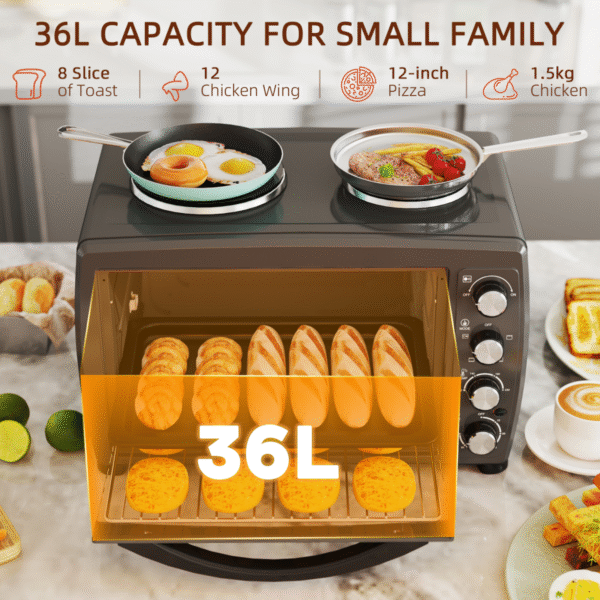 Homcom 36L Toaster Oven w/ Hot Plates - Image 4 of 8