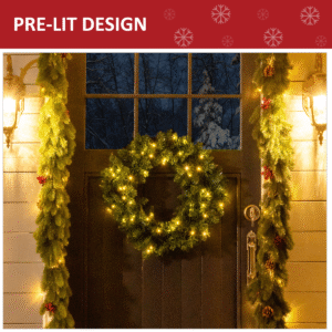 Homcom 55cm Pre-lit Christmas Wreath - Image 4 of 8