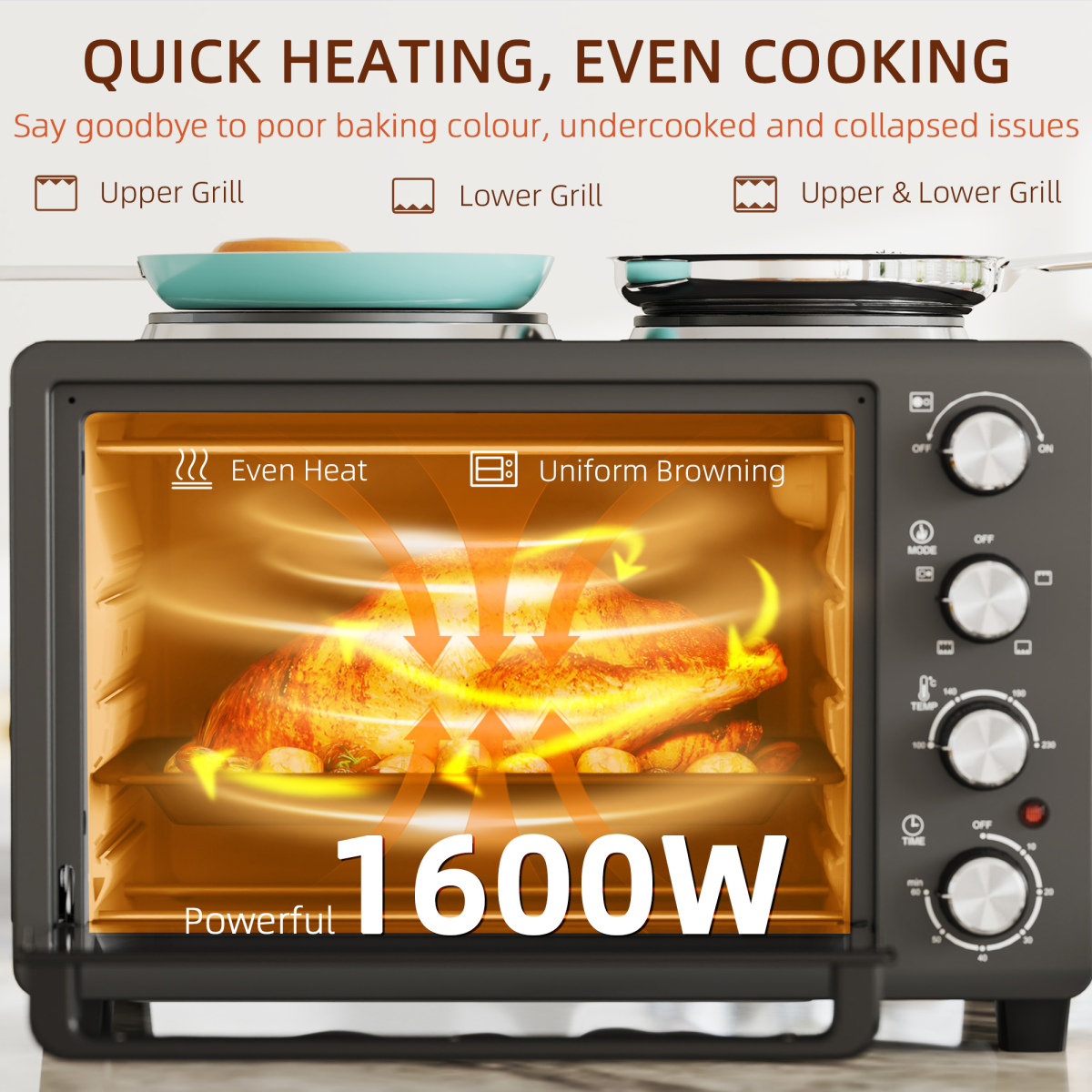 Homcom 28L Toaster Oven w/ 2 Hot Plates – Image 7 of 8 Homcom 28L Toaster Oven w/ 2 Hot Plates - Image 7 of 8