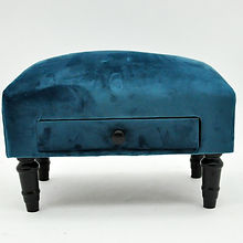 MSL Blue Velvet Footstool w/ Drawer - Image 1 of 1