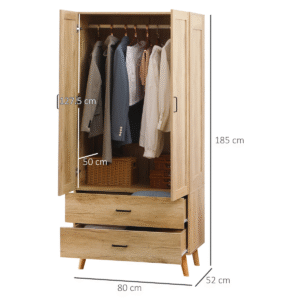 Homcom 2 Door Wardrobe with 2 Drawers - Image 2 of 8