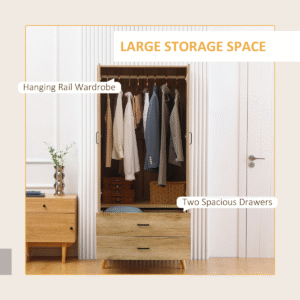 Homcom 2 Door Wardrobe with 2 Drawers - Image 3 of 8