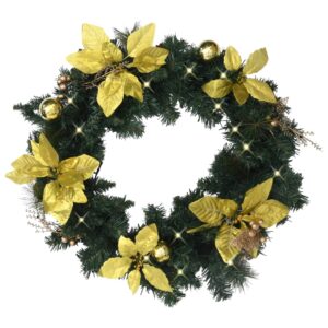 vidaXL Christmas Wreath w/ LEDs 60cm PVC, Green & Gold - Image 1 of 1