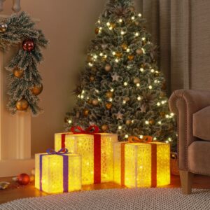 vidaXL 3pc Lighted Christmas Boxes 64 LEDs, White - Image 1 of 1