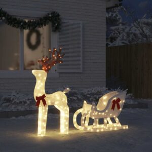 vidaXL Christmas Reindeer and Sleigh 100 LEDs, Cold White - Image 1 of 1