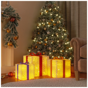 vidaXL 3pc Lighted Christmas Boxes 64 LEDs - Image 1 of 5