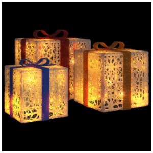 vidaXL 3pc Lighted Christmas Boxes 64 LEDs - Image 3 of 5