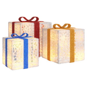 vidaXL 3pc Lighted Christmas Boxes 64 LEDs - Image 2 of 5