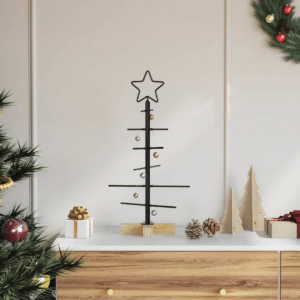 vidaXL Metal Christmas Tree w/ Wooden Base, 60cm - Image 1 of 1