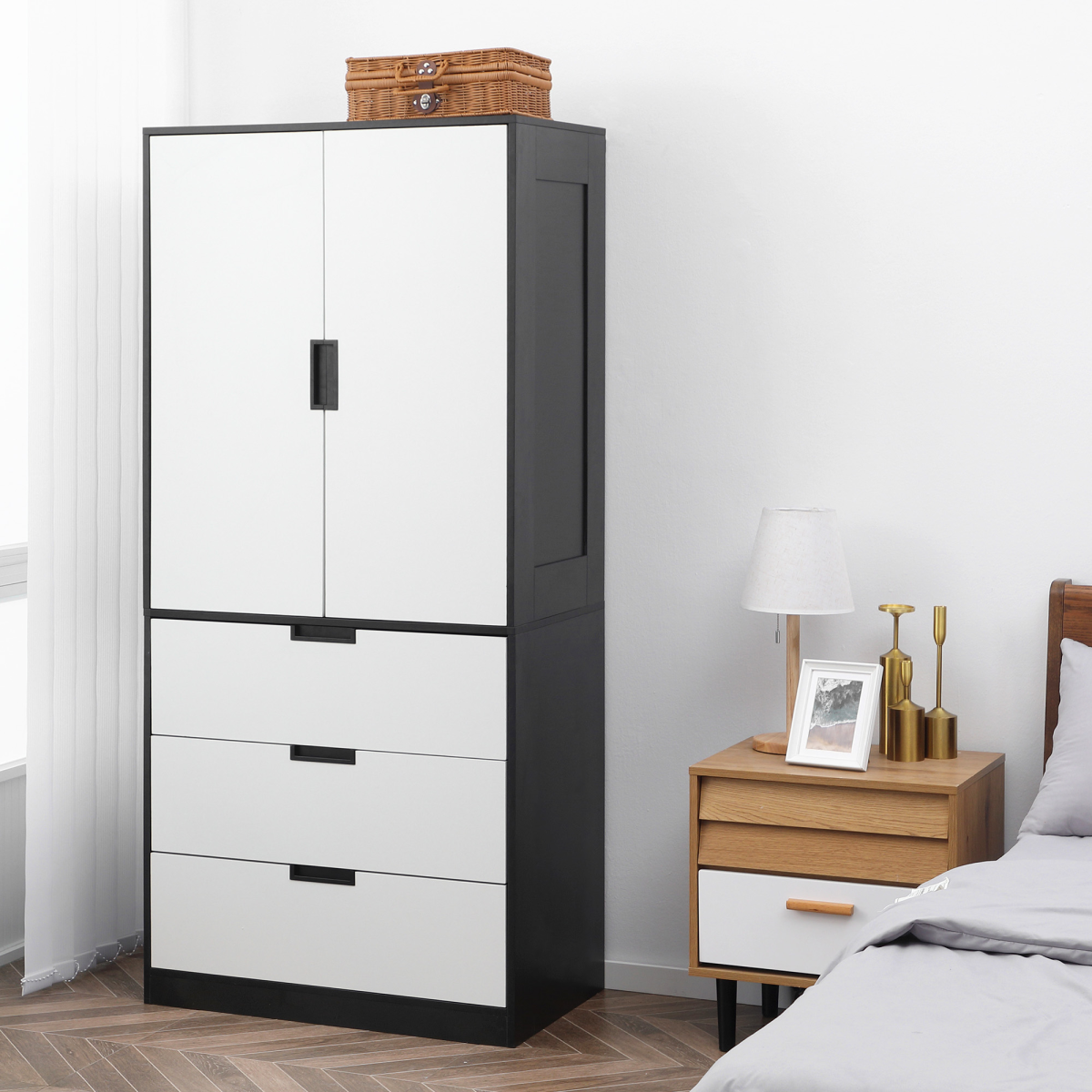 HOMCOM 2 Door Wardrobe Modern with 3 Drawers HOMCOM 2 Door Wardrobe Modern with 3 Drawers